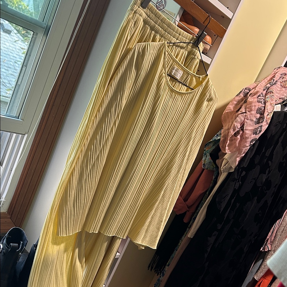 Paper label Elegant Yellow Pleated Top and pant set